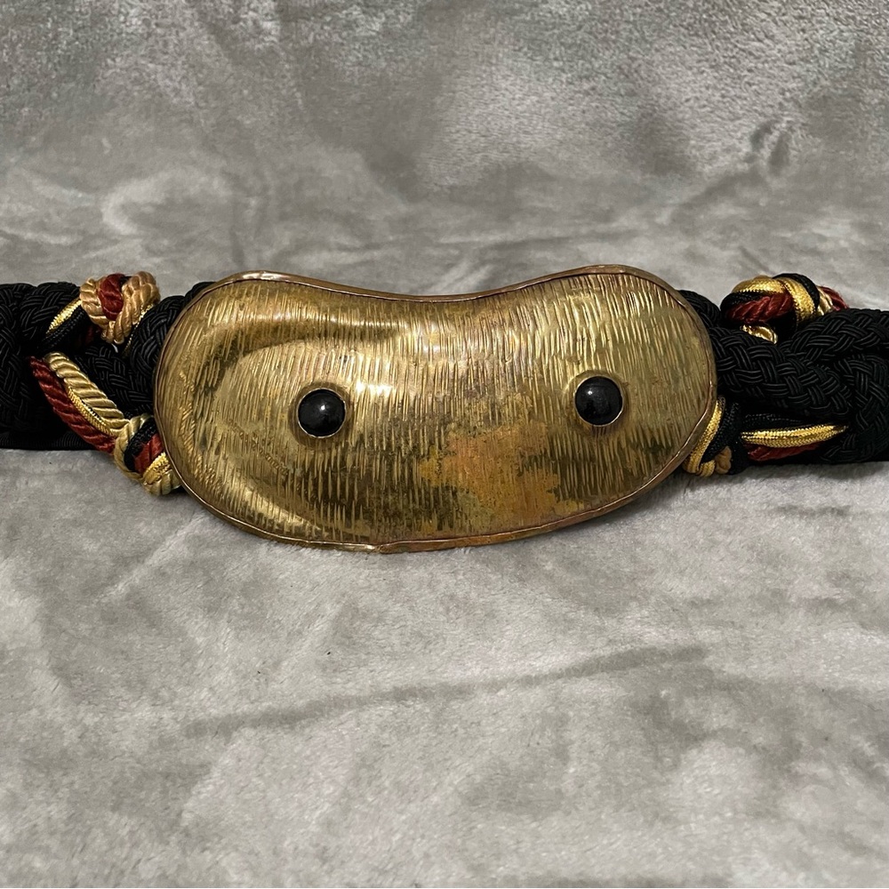 Vintage Carolyn Tanner Braided Black Belt Gold Metal Accent Statement Waist Belt - Picture 2 of 10